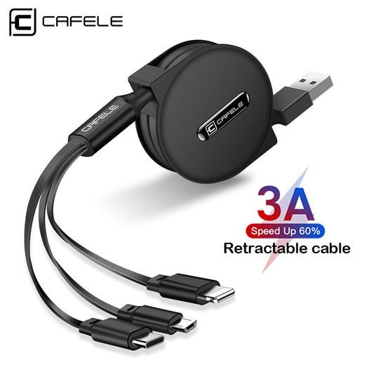 3 in 1 Charger Cable Portable Retractable - USB cable > Micro + Type-c + iPhone